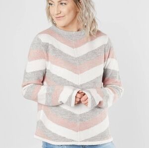 Bench Mock Neck Chevron Sweater size  Large White Pink Gray